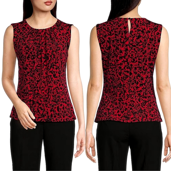 Calvin Klein Tops - ☆Calvin Klein Black & Red Print Sleeveless Blouse☆